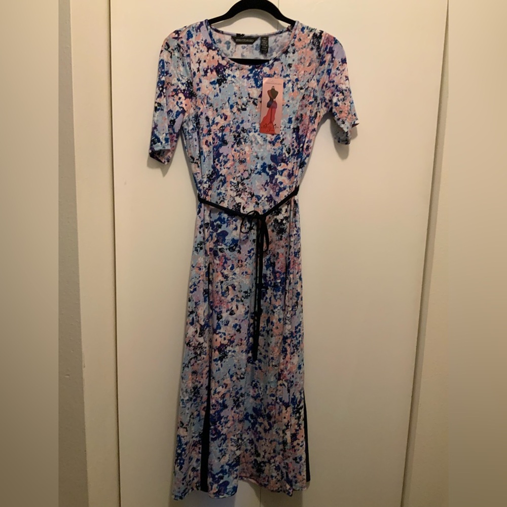 NWT Nina Leonard Abstract Blue and Pink MIDI Dress (NWT1) - Picture 2 of 6